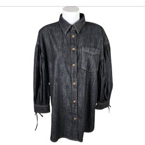 Lauren Ralph Lauren Black Label Denim Blouson Sleeve Top Black Size Large